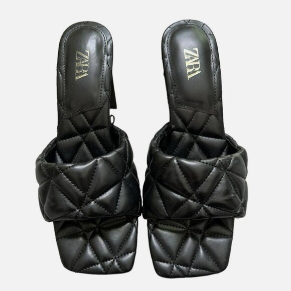 ZARA quilted puffy leather open toe heeled sandals size 9 - Picture 1 of 8